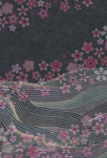 Fleurs Cerisier Vague Motif Japonais Fond — Image vectorielle