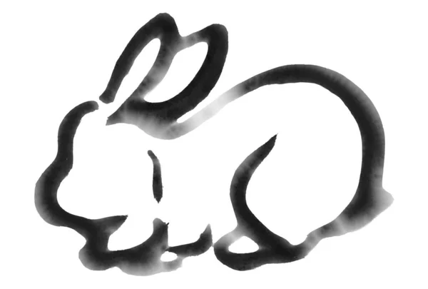Rabbit New Year Card Silhouette Icon — Vetor de Stock