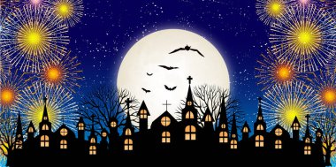 Cadılar Bayramı şatosu dolunay arka planı