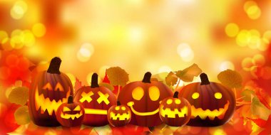 Cadılar Bayramı kabağı sonbahar yaprakları arka plan