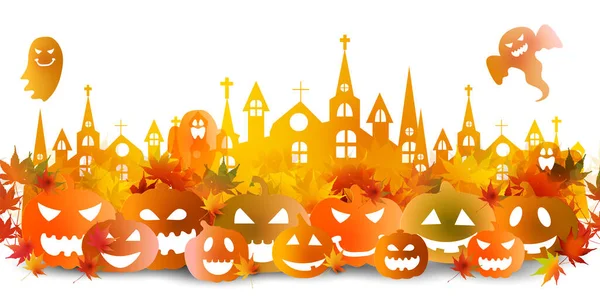 Halloween Pompoen Herfst Bladeren Achtergrond — Stockvector