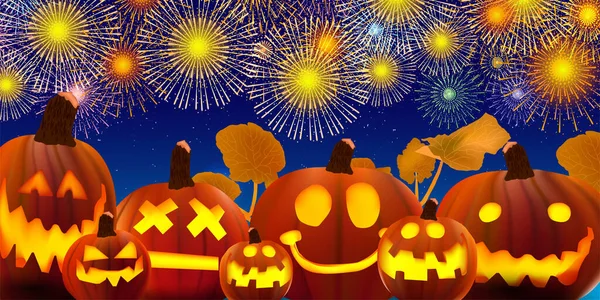 Halloween Fogos Artifício Abóbora Fundo Outono — Vetor de Stock