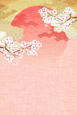 Kiraz çiçeği Japon desenli yeni yıl kartı arkaplanı