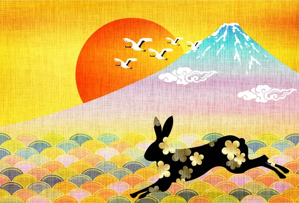 Rabbit Fuji New Year Card Background — Stock Vector