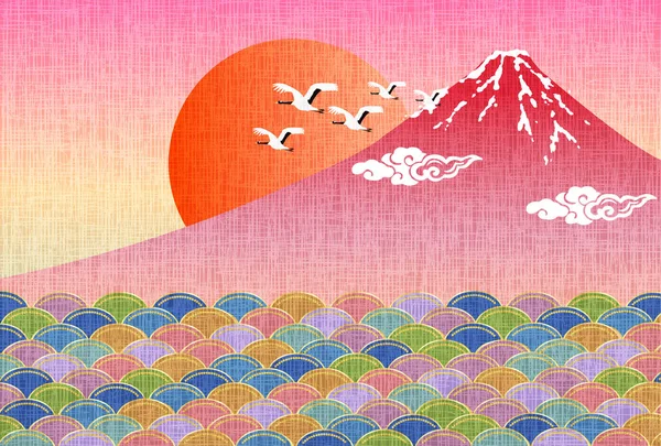 Fuji New Year Card Japanese Pattern Background — стоковый вектор