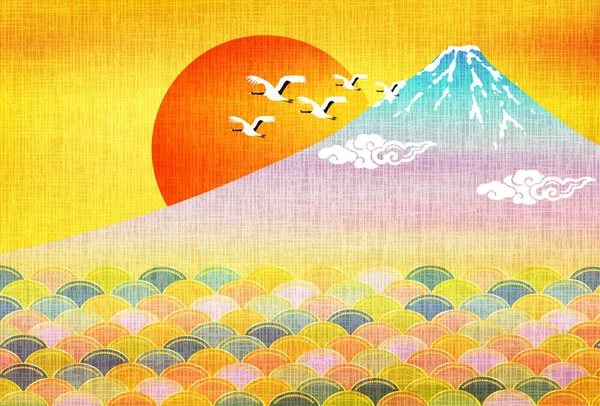 Fuji New Year Card Japanese Pattern Background — Vetor de Stock