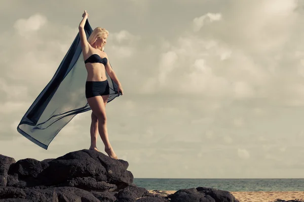 Gorgeous Woman on a Bluff Retro coloring — Stock Photo, Image