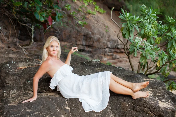 Pretty Girl on Lava Rock — Stock Photo, Image