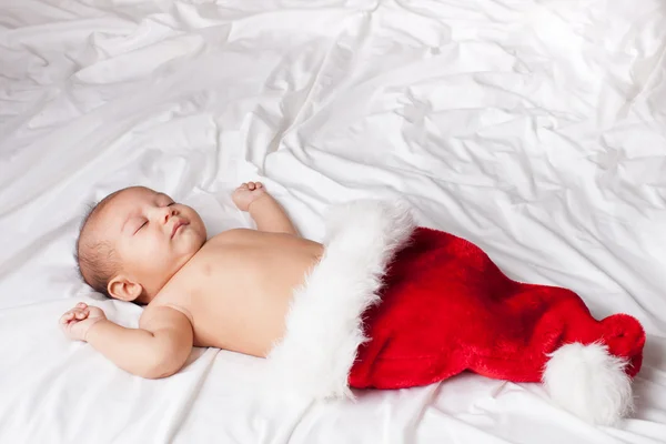 Adorable Sleeping Baby in Christmas Hat — Stock Photo, Image