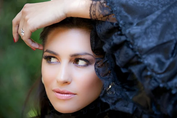 Beautiful Woman in Black Lace — Stock Photo, Image