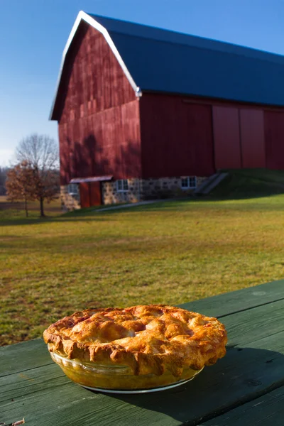 Tarte aux pommes maison sur une table de pique-nique en bois — Photo