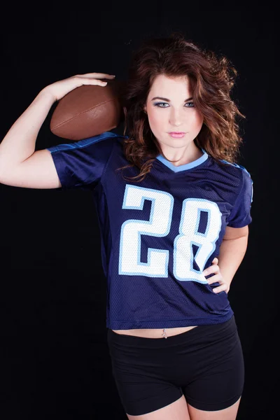 Pretty woman with football — Stock Photo, Image