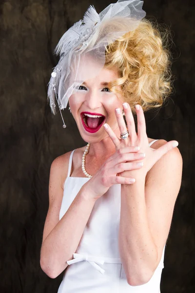 Happy Beautiful Bride showing off her ring — Stock Photo, Image