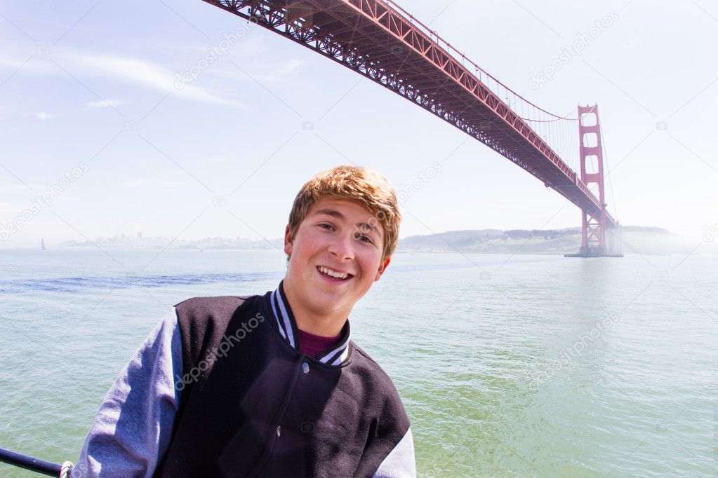 Attractive Teenager in San Francisco under Golden Gate Bridge