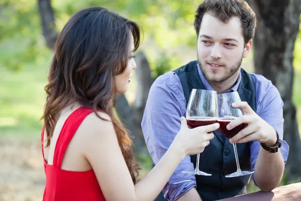 Bello uomo e donna bere vino — Foto Stock