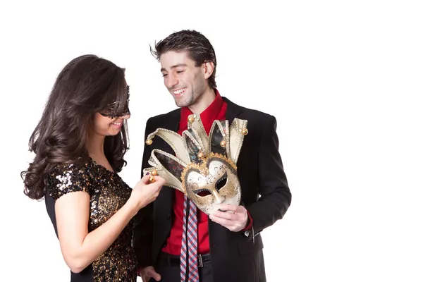 Attraktives junges Paar maskiert — Stockfoto