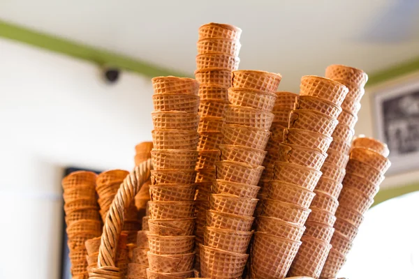 Waffle Cones in an Ice Cream Shop — Stock Photo, Image