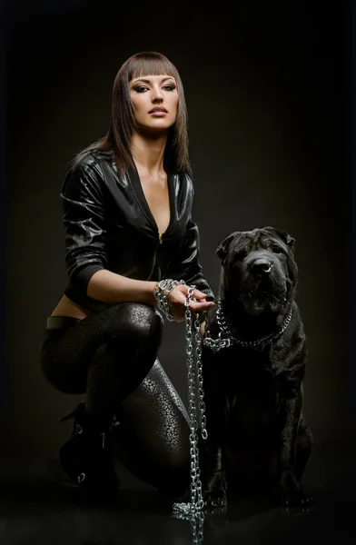 Sexy woman with dog — Stock Photo, Image