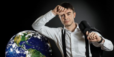 Businessman with  terrestrial globe clipart