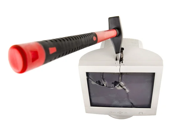 Crash monitor with  red axe — Stock Photo, Image