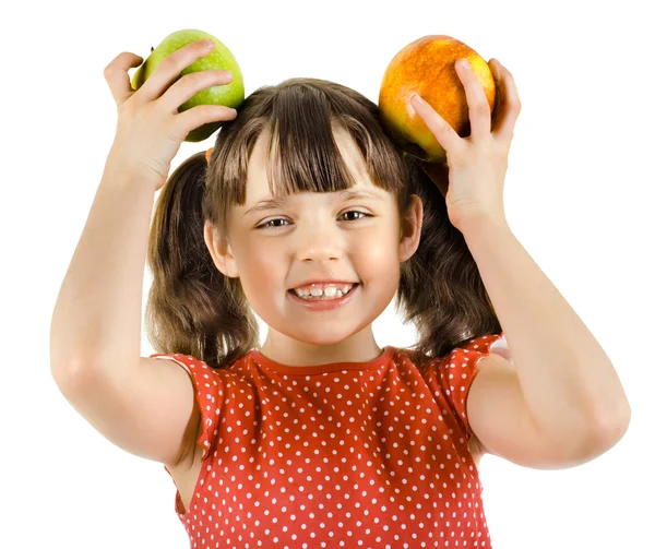 Malá dívka hospodářství jablka — Stock fotografie