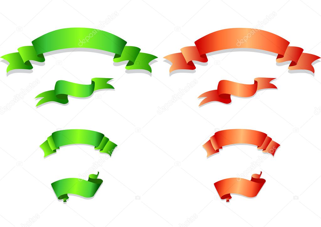 Set of green and orange ribbons.