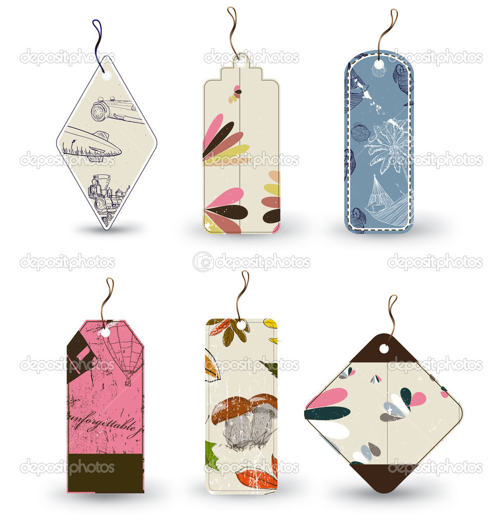 Vector set of 6 tags different shapes.
