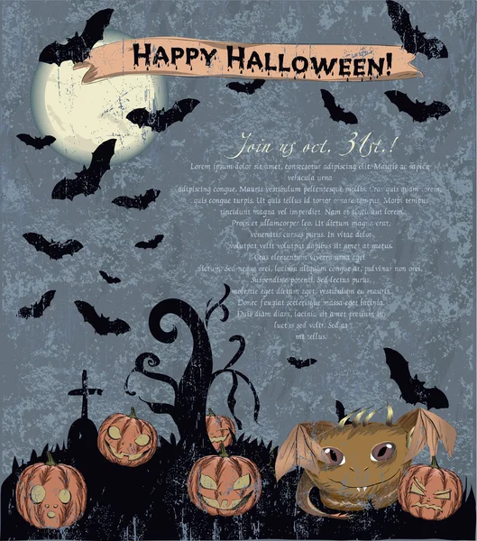 Uitnodiging halloween poster met schattige monster. — Stockvector