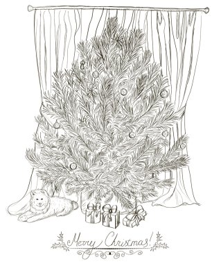 Vintage Christmas card with Christmas tree. clipart