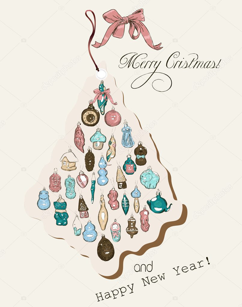 Vintage Christmas card pastel colors.