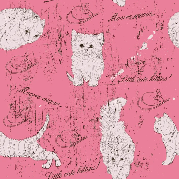 复古无缝纹理与小猫. — 图库矢量图片