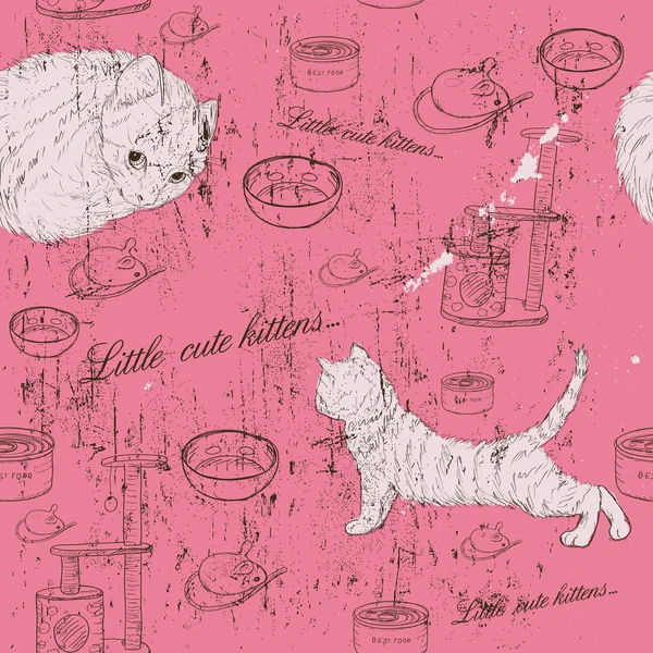 Vintage textura sin costuras con gatitos . — Archivo Imágenes Vectoriales