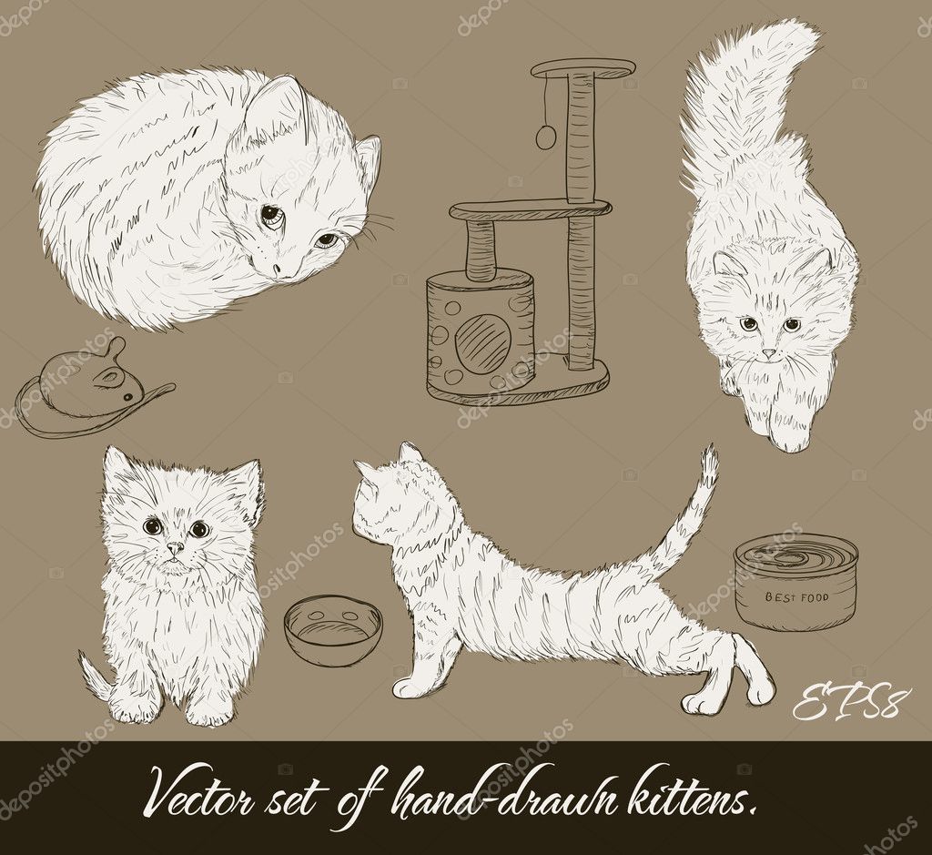 Vintage set with cute kittens.