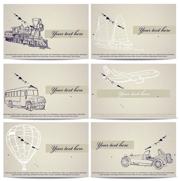 Conjunto de tarjetas de transporte vintage . — Vector de stock