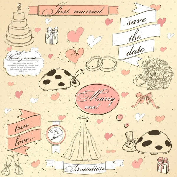 Vintage wedding set. — Stock Vector