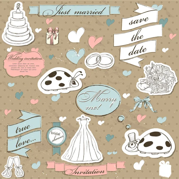 Ensemble de mariage vintage . — Image vectorielle