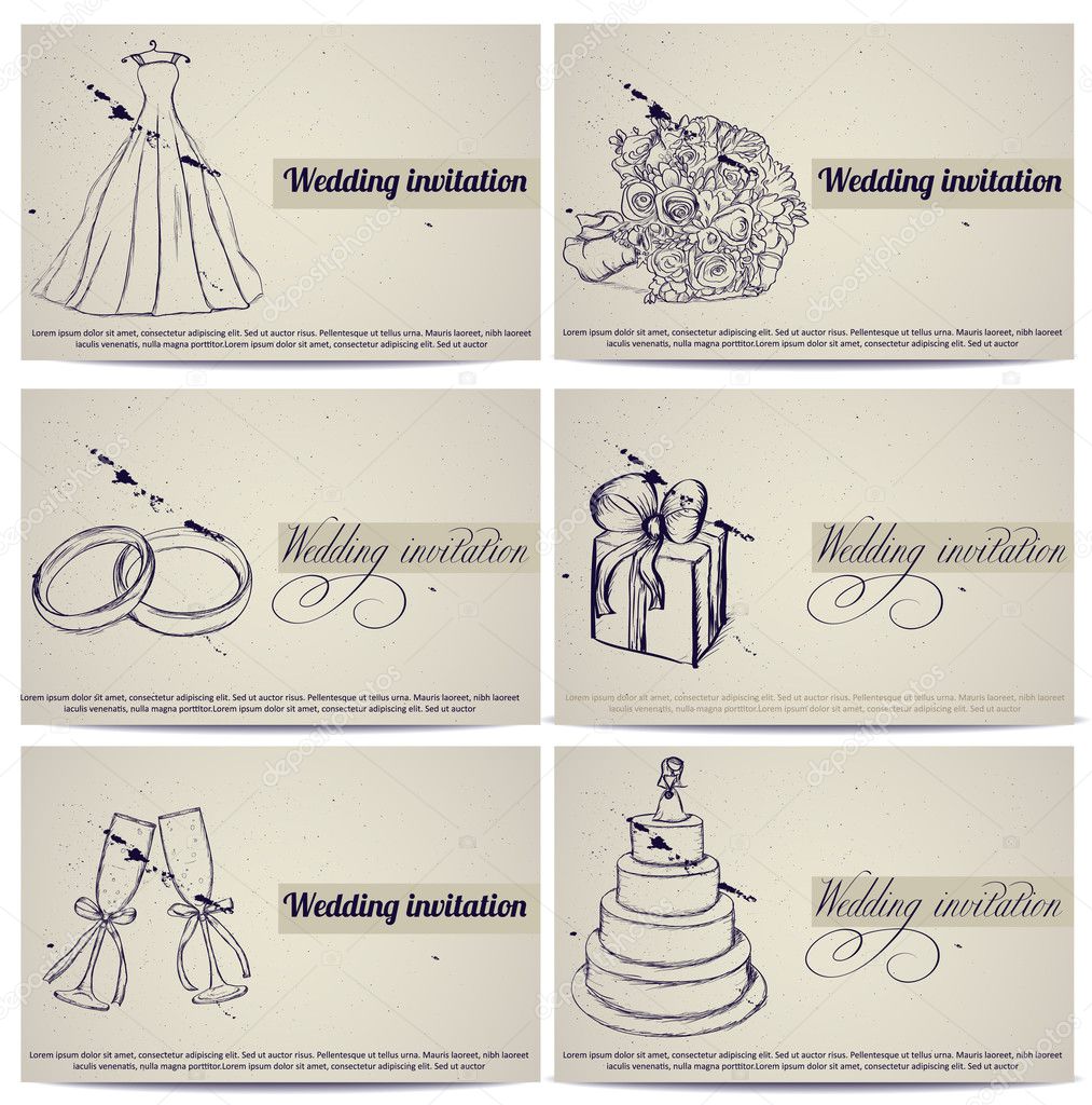 Vintage wedding invitation cards set.