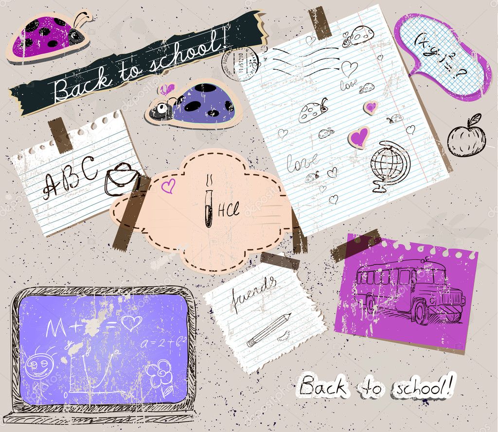 Scrapbooking set with school elements.