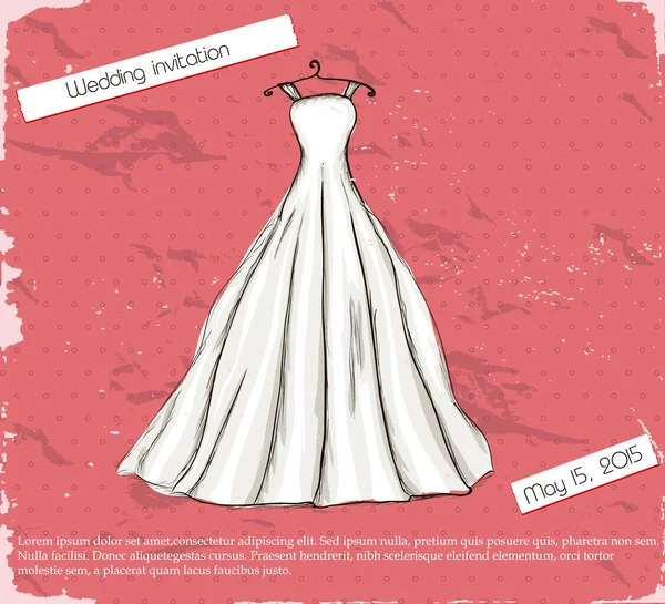Cartaz vintage com vestido de noiva bonito . — Vetor de Stock