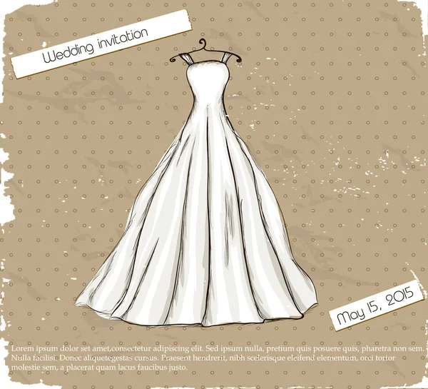 Vintage plakát s krásnou svatební šaty. Stock Ilustrace