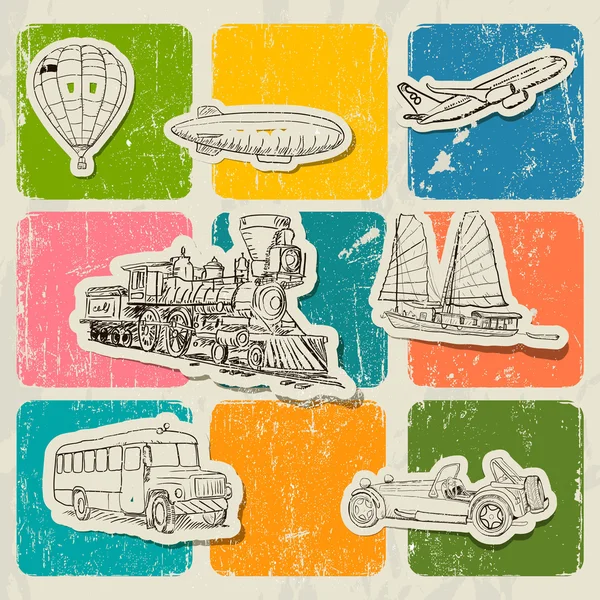 Vintage vector poster with different vehicles. — Stock Vector