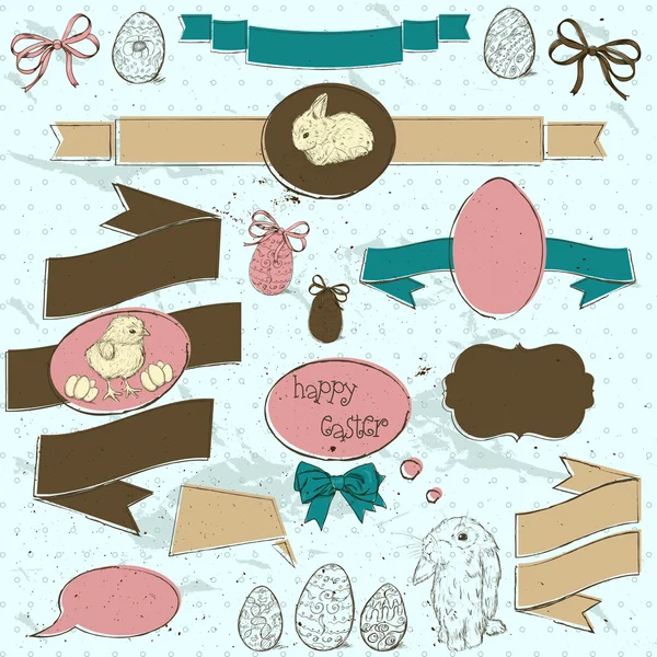 Set of vintage deign elements about Easter. — Stock Vector