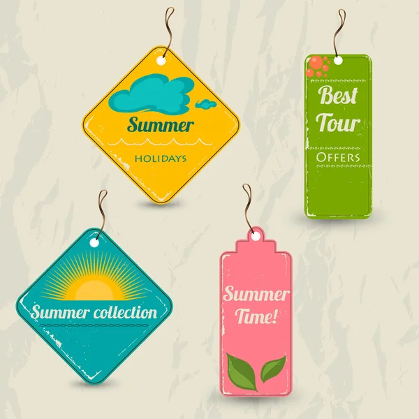 Set of 4 retro summer tags. — Stock Vector