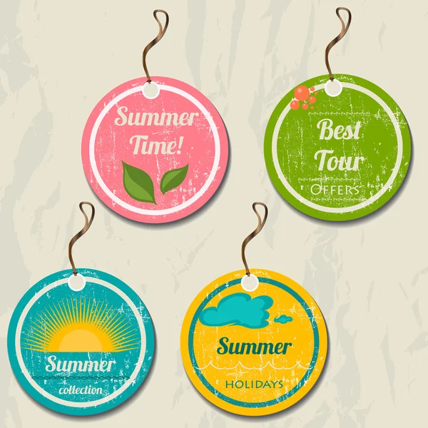Set of 4 retro summer tags. — Stock Vector