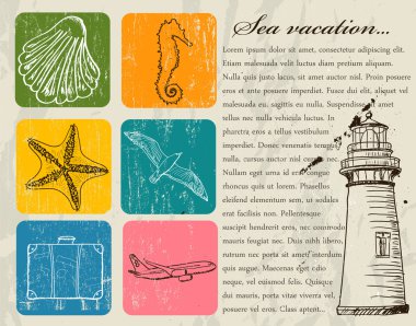 Vintage deniz seyahat etmek simge kümesi.