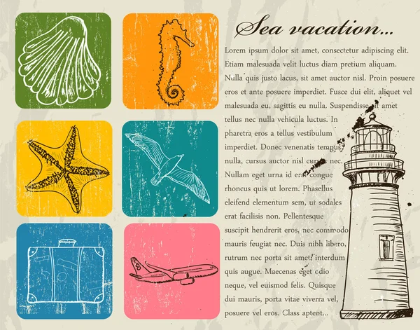 Vintage deniz seyahat etmek simge kümesi.