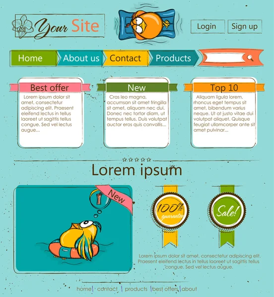 karikatür kuş ile Web sitesi şablonu.