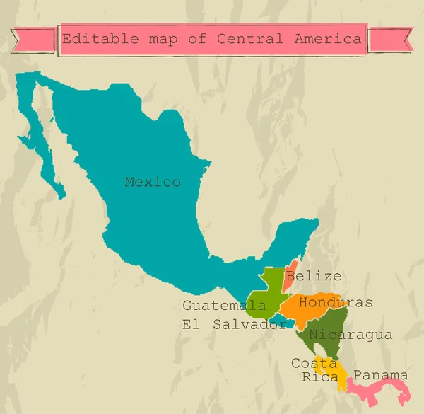 모든 나라 들과 편집 가능한 중앙 아메리카 지도. 스톡 일러스트레이션