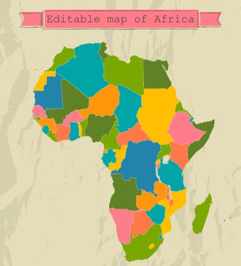 tüm ülkeleri ile Afrika düzenlenebilir Haritası.