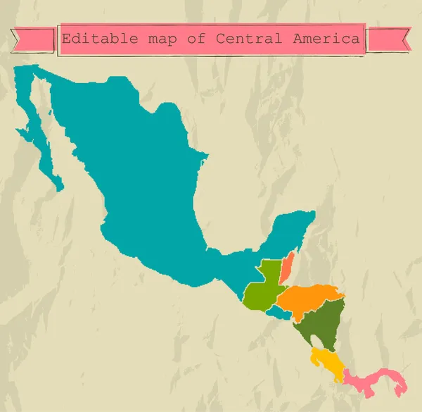 Mapa editável da América Central com todos os países . — Vetor de Stock